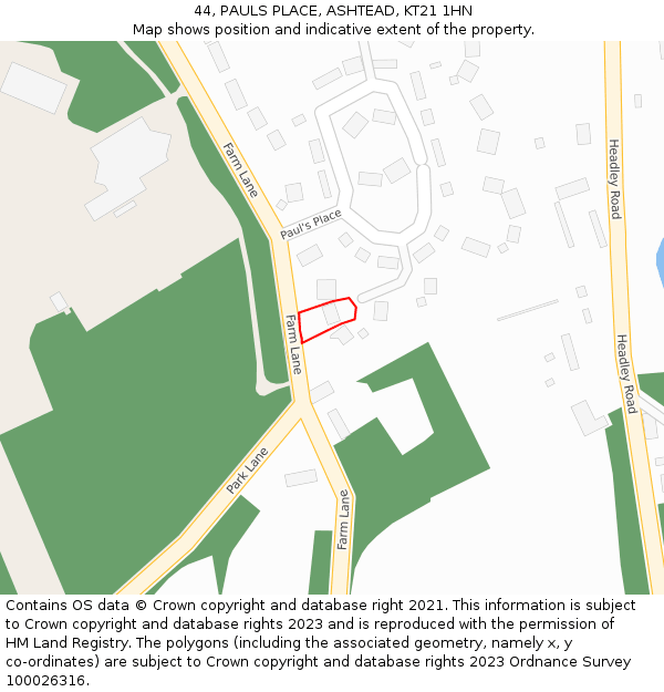 44, PAULS PLACE, ASHTEAD, KT21 1HN: Location map and indicative extent of plot