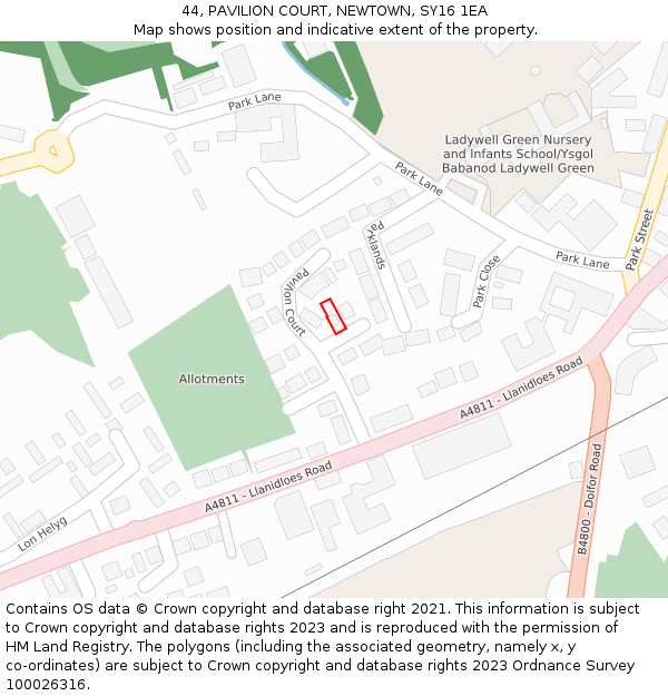 44, PAVILION COURT, NEWTOWN, SY16 1EA: Location map and indicative extent of plot