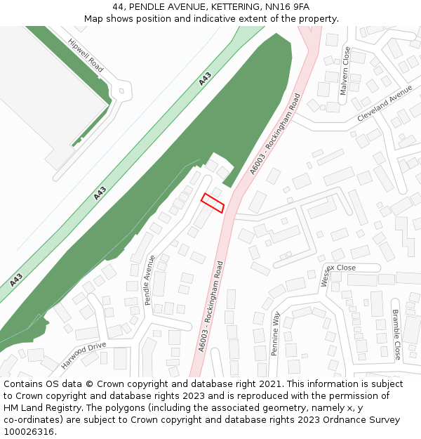 44, PENDLE AVENUE, KETTERING, NN16 9FA: Location map and indicative extent of plot