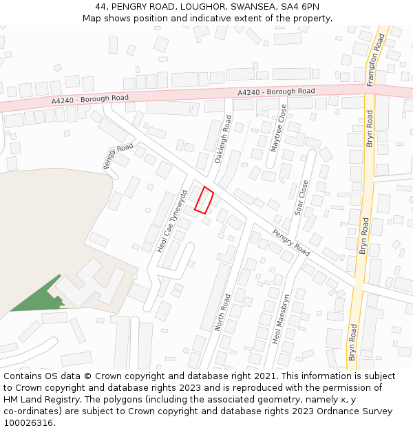 44, PENGRY ROAD, LOUGHOR, SWANSEA, SA4 6PN: Location map and indicative extent of plot