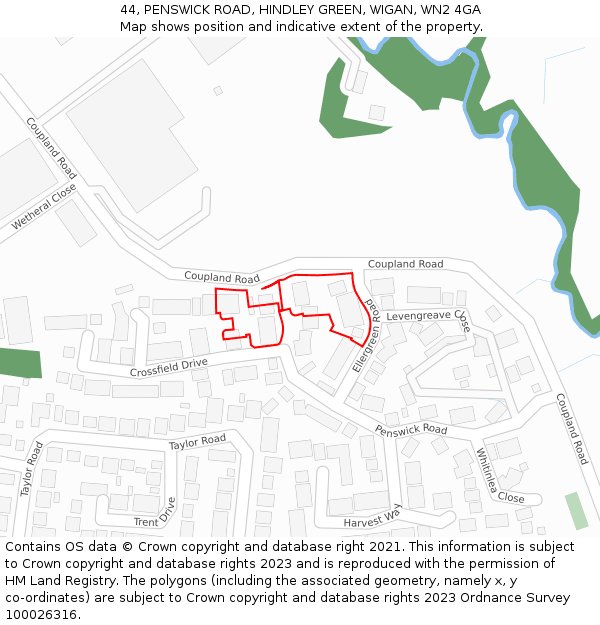 44, PENSWICK ROAD, HINDLEY GREEN, WIGAN, WN2 4GA: Location map and indicative extent of plot