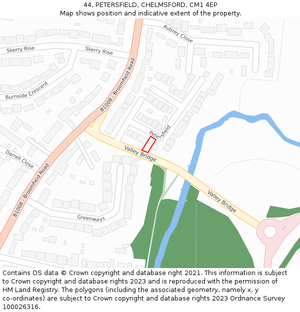 44, PETERSFIELD, CHELMSFORD, CM1 4EP: Location map and indicative extent of plot