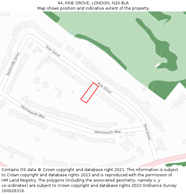 44, PINE GROVE, LONDON, N20 8LA: Location map and indicative extent of plot