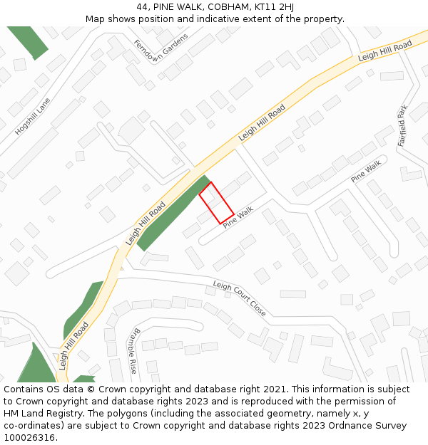 44, PINE WALK, COBHAM, KT11 2HJ: Location map and indicative extent of plot