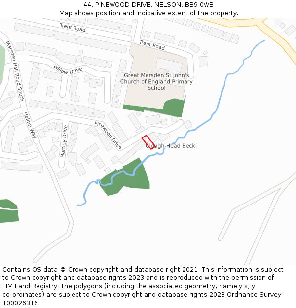 44, PINEWOOD DRIVE, NELSON, BB9 0WB: Location map and indicative extent of plot