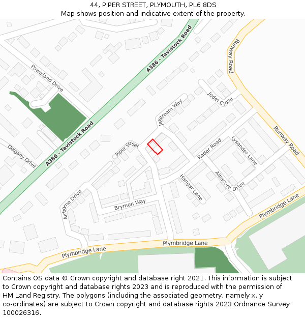 44, PIPER STREET, PLYMOUTH, PL6 8DS: Location map and indicative extent of plot