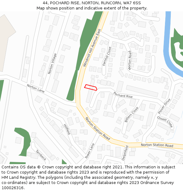 44, POCHARD RISE, NORTON, RUNCORN, WA7 6SS: Location map and indicative extent of plot