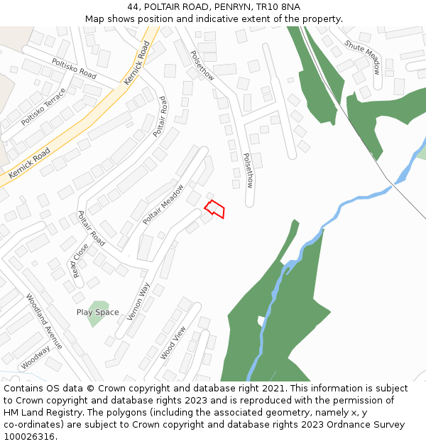 44, POLTAIR ROAD, PENRYN, TR10 8NA: Location map and indicative extent of plot