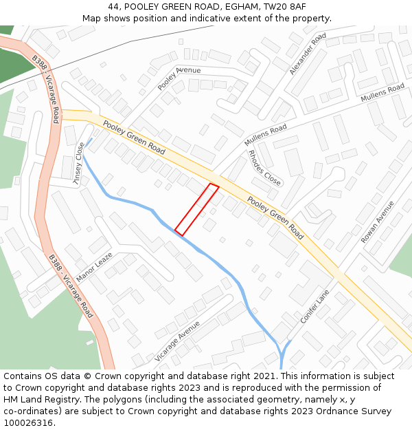 44, POOLEY GREEN ROAD, EGHAM, TW20 8AF: Location map and indicative extent of plot