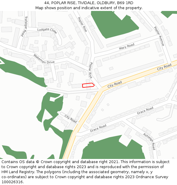 44, POPLAR RISE, TIVIDALE, OLDBURY, B69 1RD: Location map and indicative extent of plot