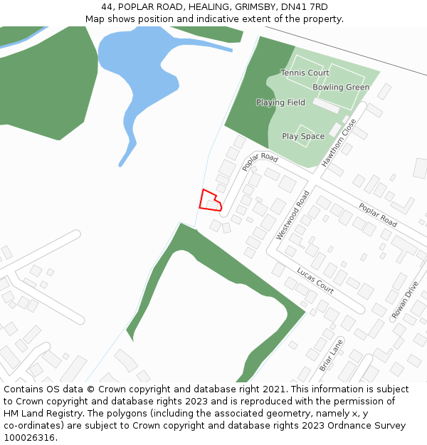 44, POPLAR ROAD, HEALING, GRIMSBY, DN41 7RD: Location map and indicative extent of plot