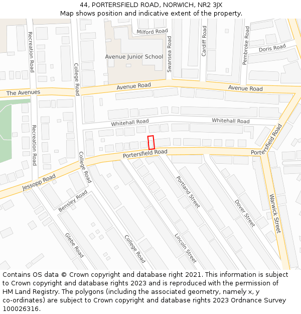 44, PORTERSFIELD ROAD, NORWICH, NR2 3JX: Location map and indicative extent of plot