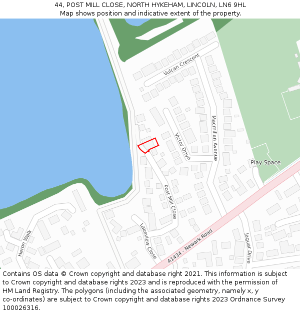 44, POST MILL CLOSE, NORTH HYKEHAM, LINCOLN, LN6 9HL: Location map and indicative extent of plot