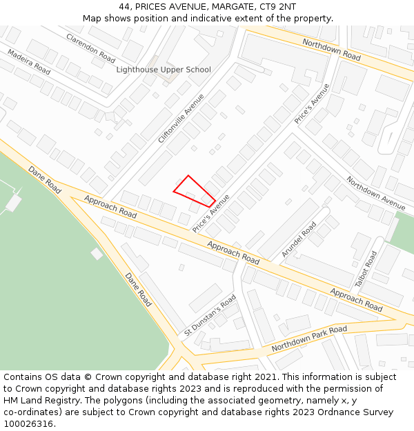 44, PRICES AVENUE, MARGATE, CT9 2NT: Location map and indicative extent of plot