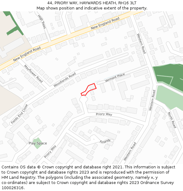 44, PRIORY WAY, HAYWARDS HEATH, RH16 3LT: Location map and indicative extent of plot