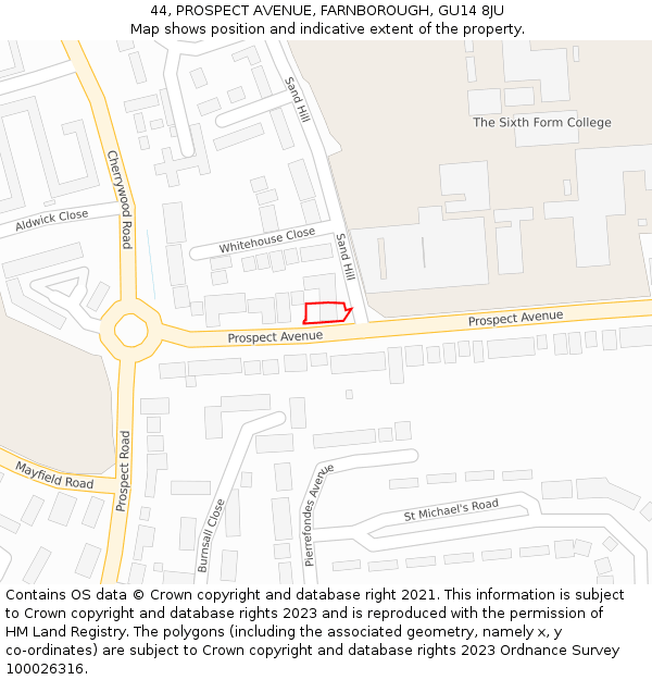 44, PROSPECT AVENUE, FARNBOROUGH, GU14 8JU: Location map and indicative extent of plot