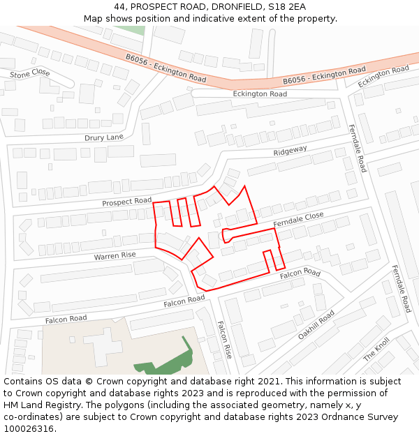 44, PROSPECT ROAD, DRONFIELD, S18 2EA: Location map and indicative extent of plot