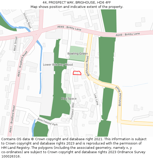 44, PROSPECT WAY, BRIGHOUSE, HD6 4FF: Location map and indicative extent of plot