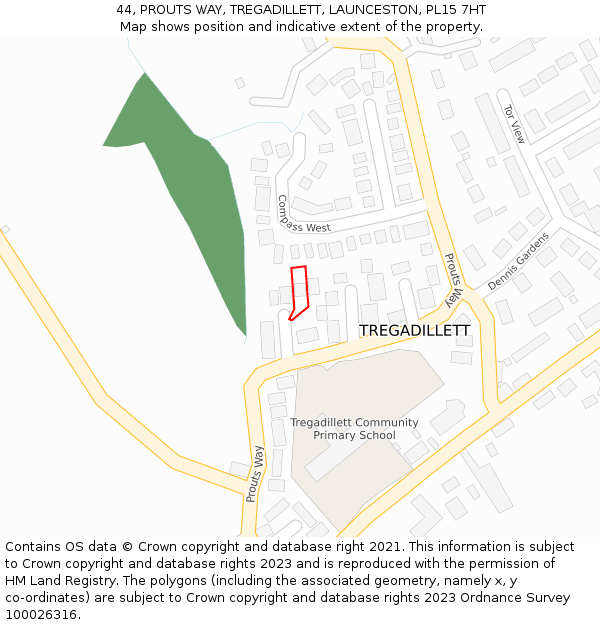 44, PROUTS WAY, TREGADILLETT, LAUNCESTON, PL15 7HT: Location map and indicative extent of plot