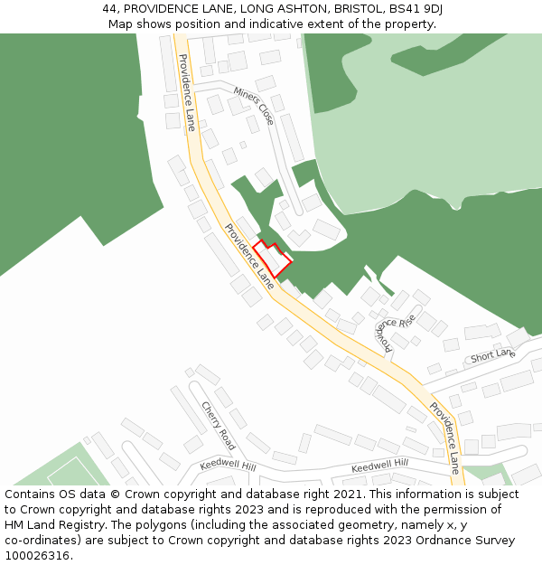 44, PROVIDENCE LANE, LONG ASHTON, BRISTOL, BS41 9DJ: Location map and indicative extent of plot