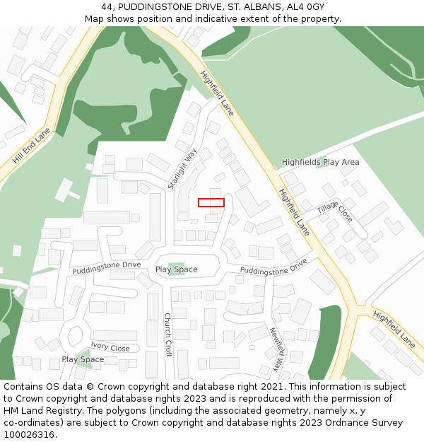44, PUDDINGSTONE DRIVE, ST. ALBANS, AL4 0GY: Location map and indicative extent of plot