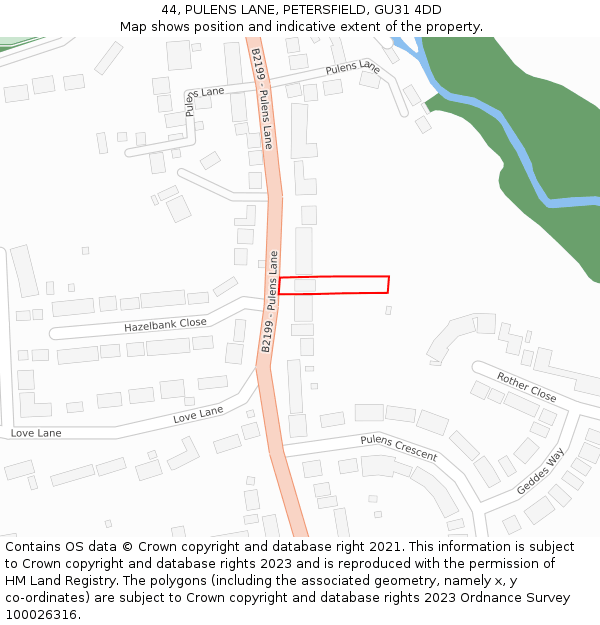 44, PULENS LANE, PETERSFIELD, GU31 4DD: Location map and indicative extent of plot