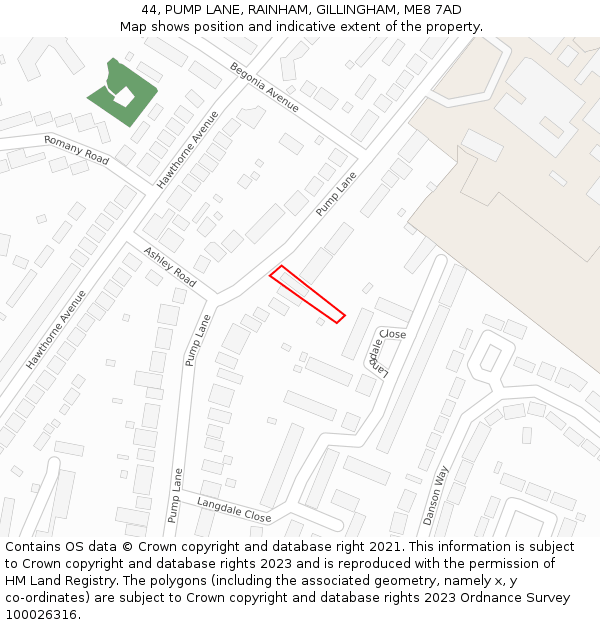 44, PUMP LANE, RAINHAM, GILLINGHAM, ME8 7AD: Location map and indicative extent of plot