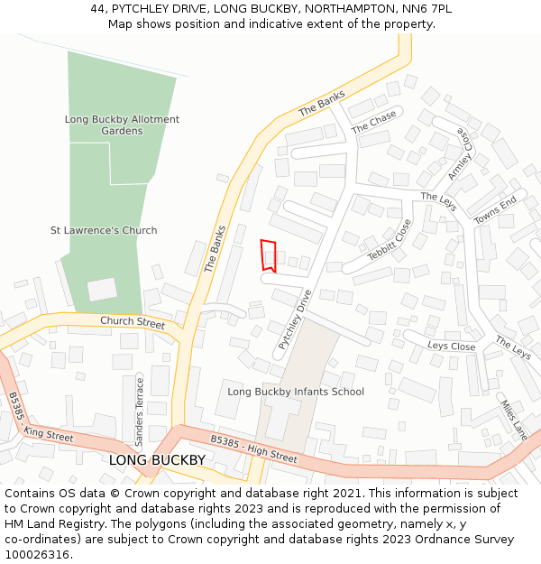 44, PYTCHLEY DRIVE, LONG BUCKBY, NORTHAMPTON, NN6 7PL: Location map and indicative extent of plot