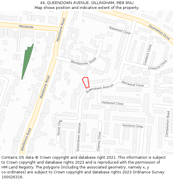 44, QUEENDOWN AVENUE, GILLINGHAM, ME8 9NU: Location map and indicative extent of plot