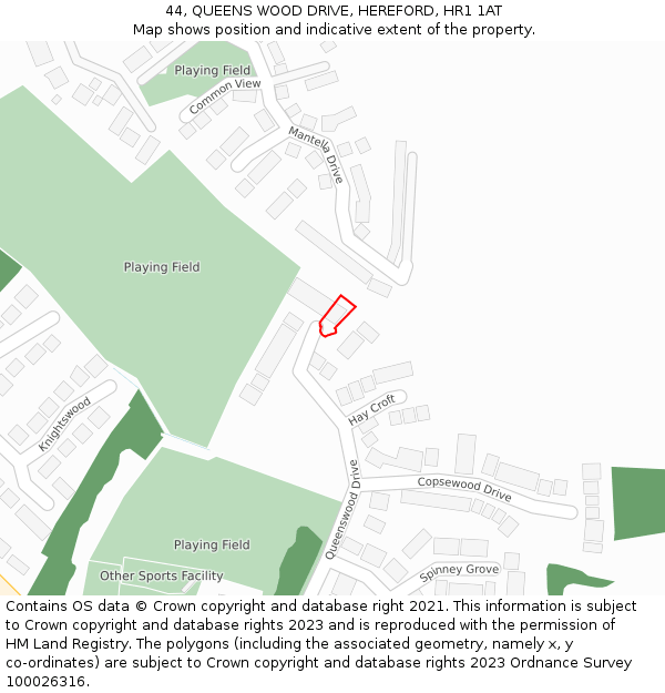 44, QUEENS WOOD DRIVE, HEREFORD, HR1 1AT: Location map and indicative extent of plot