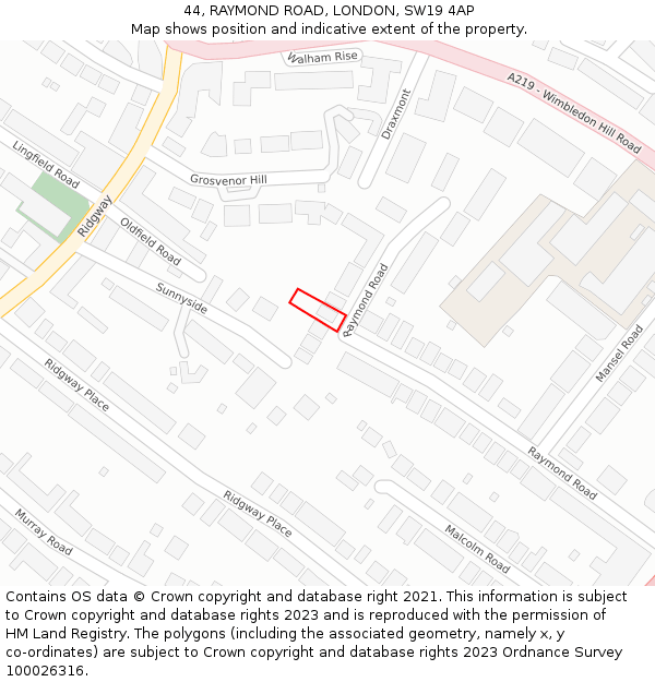 44, RAYMOND ROAD, LONDON, SW19 4AP: Location map and indicative extent of plot