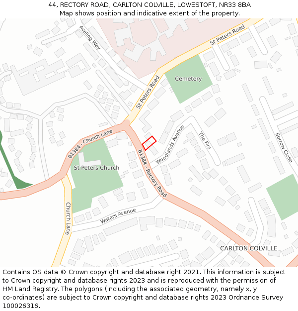 44, RECTORY ROAD, CARLTON COLVILLE, LOWESTOFT, NR33 8BA: Location map and indicative extent of plot