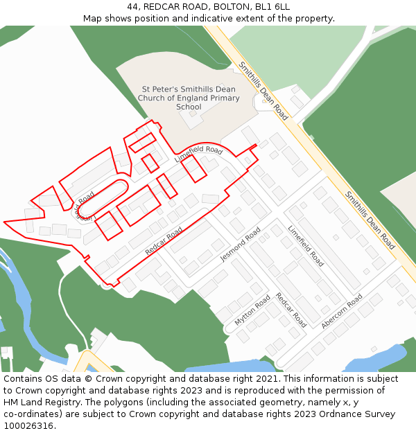 44, REDCAR ROAD, BOLTON, BL1 6LL: Location map and indicative extent of plot