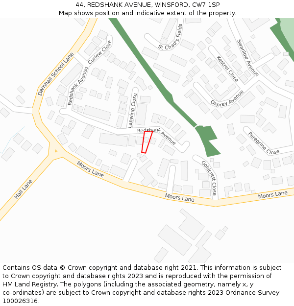 44, REDSHANK AVENUE, WINSFORD, CW7 1SP: Location map and indicative extent of plot