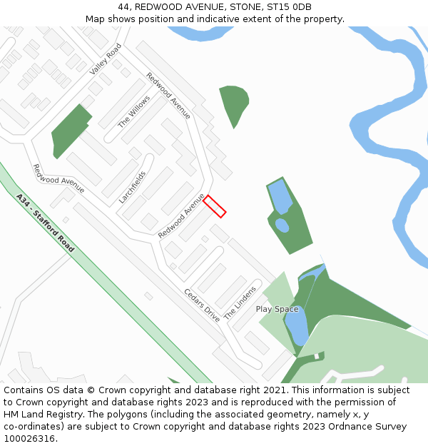 44, REDWOOD AVENUE, STONE, ST15 0DB: Location map and indicative extent of plot