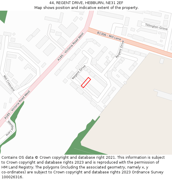 44, REGENT DRIVE, HEBBURN, NE31 2EF: Location map and indicative extent of plot