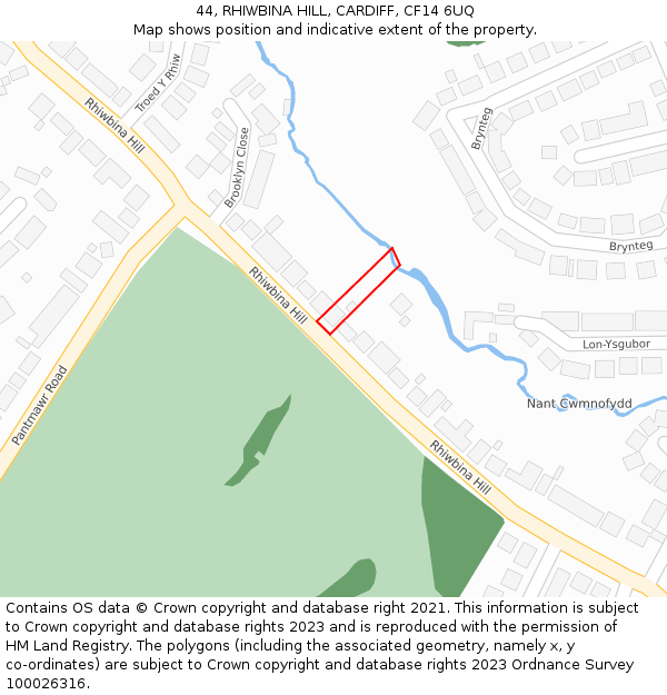 44, RHIWBINA HILL, CARDIFF, CF14 6UQ: Location map and indicative extent of plot