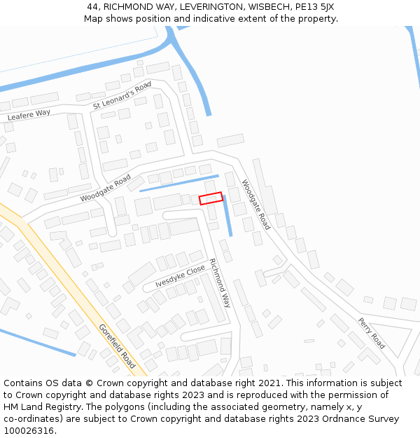 44, RICHMOND WAY, LEVERINGTON, WISBECH, PE13 5JX: Location map and indicative extent of plot