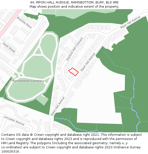 44, RIPON HALL AVENUE, RAMSBOTTOM, BURY, BL0 9RE: Location map and indicative extent of plot