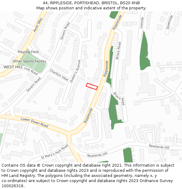 44, RIPPLESIDE, PORTISHEAD, BRISTOL, BS20 6NB: Location map and indicative extent of plot