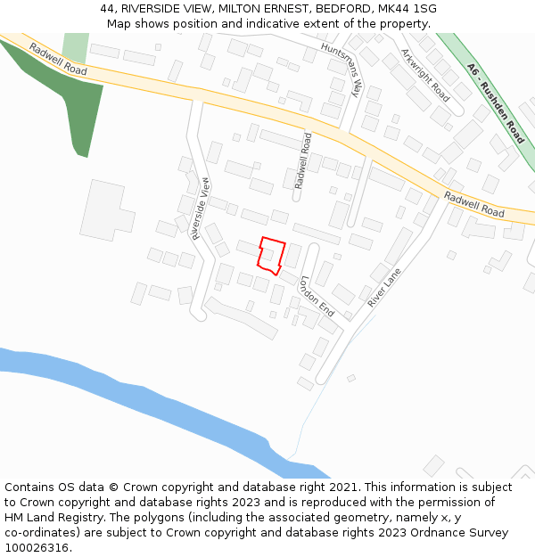 44, RIVERSIDE VIEW, MILTON ERNEST, BEDFORD, MK44 1SG: Location map and indicative extent of plot