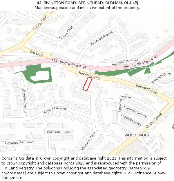 44, RIVINGTON ROAD, SPRINGHEAD, OLDHAM, OL4 4RJ: Location map and indicative extent of plot