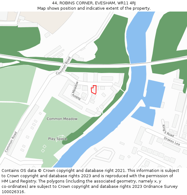 44, ROBINS CORNER, EVESHAM, WR11 4RJ: Location map and indicative extent of plot