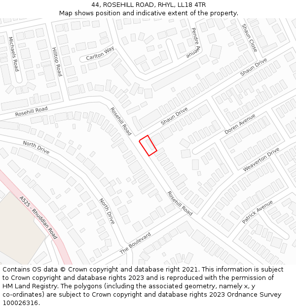 44, ROSEHILL ROAD, RHYL, LL18 4TR: Location map and indicative extent of plot