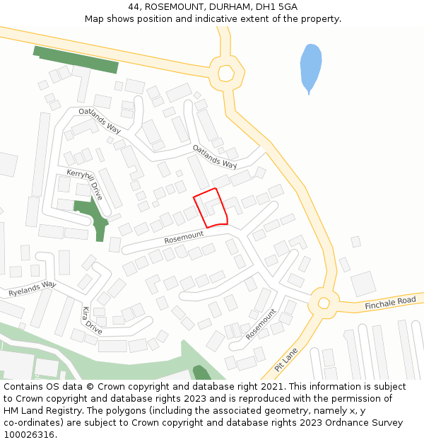 44, ROSEMOUNT, DURHAM, DH1 5GA: Location map and indicative extent of plot