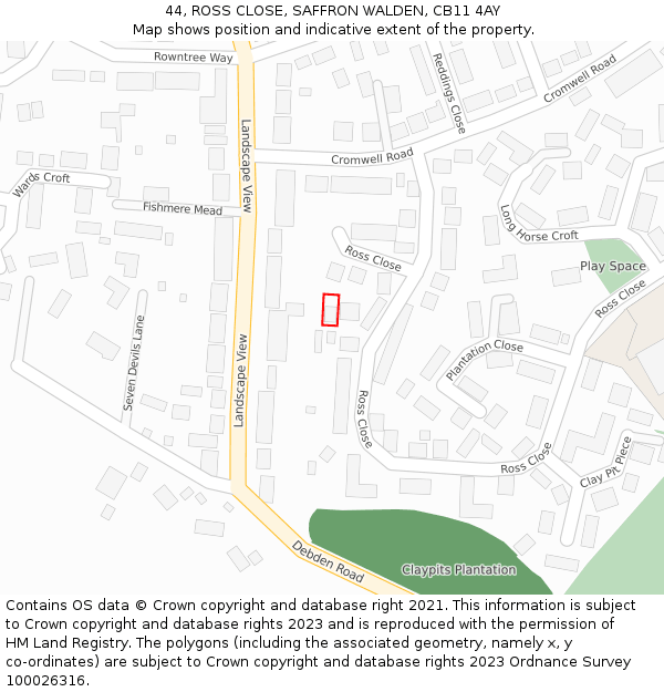 44, ROSS CLOSE, SAFFRON WALDEN, CB11 4AY: Location map and indicative extent of plot