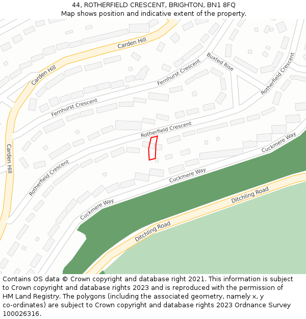 44, ROTHERFIELD CRESCENT, BRIGHTON, BN1 8FQ: Location map and indicative extent of plot