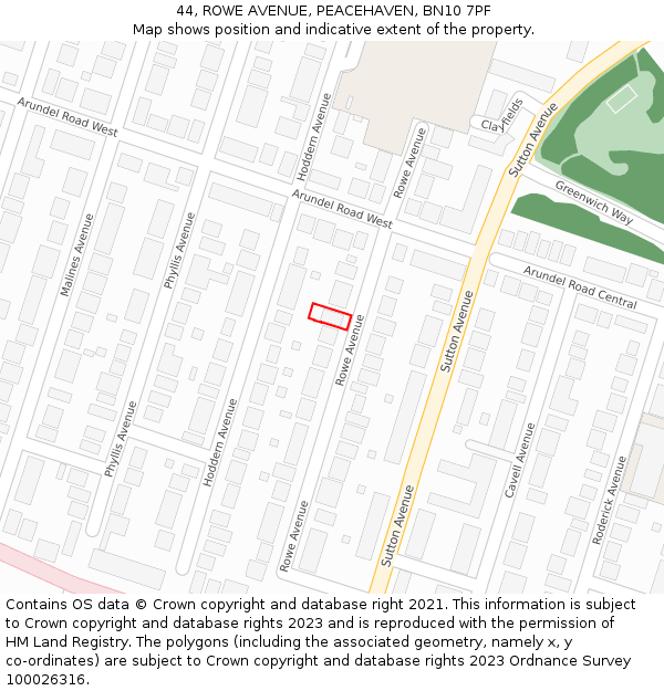 44, ROWE AVENUE, PEACEHAVEN, BN10 7PF: Location map and indicative extent of plot