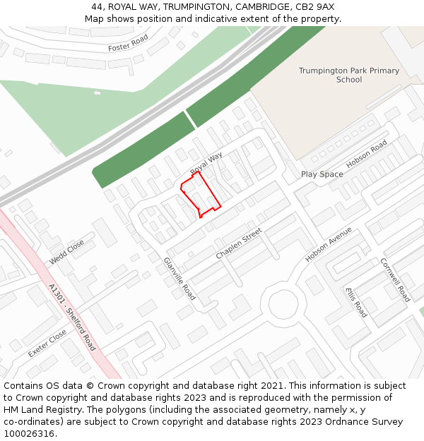 44, ROYAL WAY, TRUMPINGTON, CAMBRIDGE, CB2 9AX: Location map and indicative extent of plot