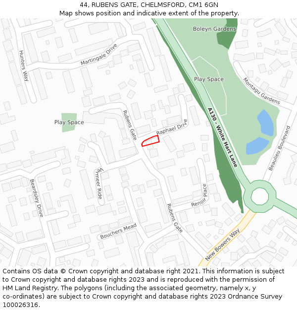 44, RUBENS GATE, CHELMSFORD, CM1 6GN: Location map and indicative extent of plot